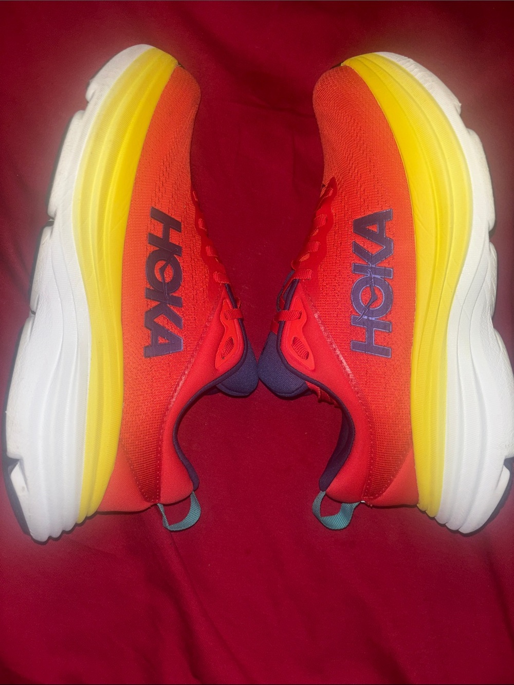 Men’s Size 8/Women’s 9.5 Hoka Bondi 8 Red Alert Flame Cushion Running Shoes